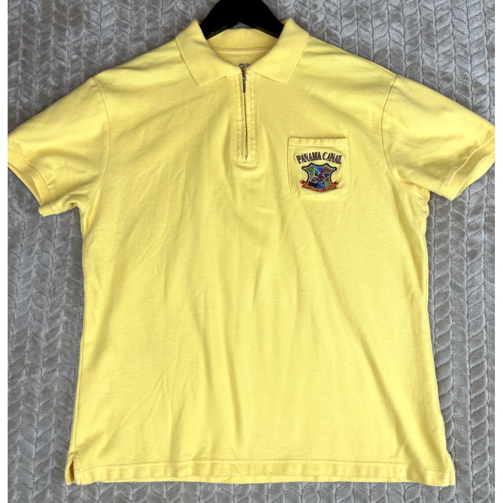 Princess Cruises Polo Shirt Men XXL Yellow Panama Canal Quarter Zip Short Sleeve